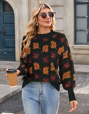 And Winter New Sweater Women's Casual Maple Leaf Pattern Of The Flower Round Collar Knitted