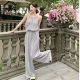 Zingj Photo Striped Neck Vest Wide Leg Pants Suit Female Ins Style Korean Version Fashion Two