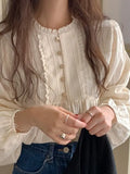 Retro Collar Lace White Shirt Women's Spring And Autumn Shirt High-End Chic Temperament Long-Sleeved