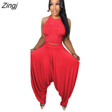 Women Tracksuit Two Piece Set Slim Crop Tank Top + Loose Long Pants Sportsuit Matching Set Clothes For Women