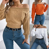 Shooting Autumn And Winter Casual Pure Color Collar Shoulder Long Sleeve Jacket Sweater Women's