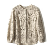 First-Line Brand Counter Mall Withdrew The Ribbon Women's Clothing Hollow Pane Embroidered Round Shirt