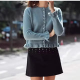 Women's Autumn And Winter New Laminated Wooden Ear Knitted Shirt