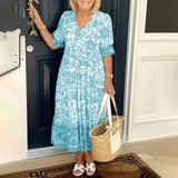 Summer Temperament Commuting Long-Term Broken Flower Tie-Dye Printing Large Code Loose Dress