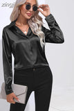 Women Shirt 2023 Satin Womens Tops Female Clothing Solid Long Sleeve Shirts and Blouse Basic Ladies Tops OL Women's