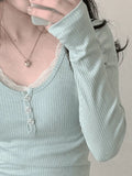 Lace Trim Knit Long Sleeve Crop Top-Outfit