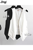 Vests Women Casual Daily Pure Pocket Korean Style Mujer Summer Breathable Stylish Design V-neck All-match Retro