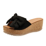 Bow-Bottomed Slippers Female Leopard-Print Cloth One-字字 Slope And Cool Slippers