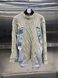 Version Of The Loose Lazy Sweater 2025 Autumn And Winter New Round-Neck Long-Sleeved Cowboy Splicing Design Feel Meat