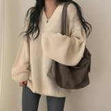 V-Neck Solid Color Pullover SweaterOutfit