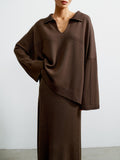 Brown Hollow Knitted Sweater Female Overturned Bat Sleeve Top High Waist Half-Dress Autumn And Winter Languid