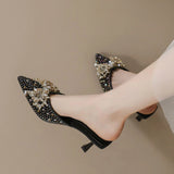 Wind Tip Fine Heel Single Shoes Women's Top Half Slippers Women's Summer Wear 2025 New Water Drill Cool