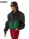 Spring Autumn Short Cool Oversized Gradient Pu Leather Jacket Women Pockets Luxury Designer Clothes Runway Fashion