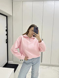 Women's Casual Half-Zip Embroidery Loose Long-Sleeved