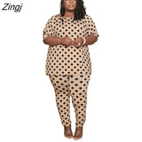 Women Sets Plus Size XL-5XL Print O-neck Tee tops jogger sweatpant suit two piece set sport matching set