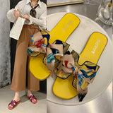 Ribbon Bow Flat And Flat-Bottomed Slippers Women 2025 Summer New Wear Broken Flowers One Word