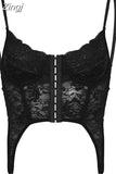 Strap Chic Fashion Hook Summer White Lace Top Female Transparent Bandage Y2K Cropped Corset Tops Camisole Tie Up