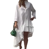 Zingj 2023 New Palace Style Pure Color Vertical Collar Pleated Hem Shirt Short Skirt-Outfit