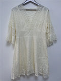 Lace Dress Women White Mini Dress Summer V Neck Sexy Hollow Out Short Sundress Flared Sleeve Lady Party