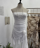 Shot Tie Net Yarn Printing Irregular Ribbon Three-Dimensional Flowers Small Man With Chest Short Skirt Dress Dress