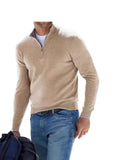 New Winter Long Sleeve V-Neck De-Yvet Zipper Men's Casual Polo