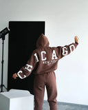 Women's Loose Leisure Back Print Thicken With Long-Sleeved Jacket Suit