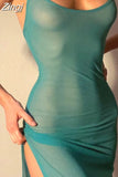 See Through Mesh Long Maxi Dress Women Sexy Strap High Split Dress Club Party Beach Summer Backless Vestidos 2023