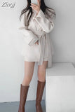 Autumn Winter Woman Vintage Blazer Woolen Coat Women Fashion Elegant Coat Korean New Ladies Casual Lace Up Thick