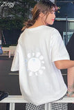 Sleeve T-shirts Printed Reflective Couples Harajuku Streetwear Hip-hop Stylish Simple Korean Popular Unisec Clothes