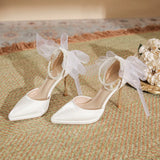 Zingj Silk And Satin Premium Sense Waterproof Platform With High Heels With A Pointed Bow