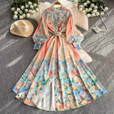 Retro Romantic Print Chiffon Dress Woman 2025 New Temperament Loose Waist Thin Elegant
