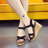 Zingj New Heel One Word Button Suede Exposed Toe Sandals Women's Waterproof Ighten Belt Buckle Women's