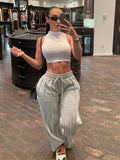 Women Early Autumn Casual Solid Bright Line Decoration Trousers Elastic Waist Shirring Simple Sporty Straight