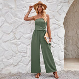 Leisure New Women's Holiday Style Solid Color Chest Tied Waist Slim