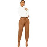 Solid Mid Waist Color Sexy Leather Casual Pants Skinny