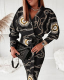 Independent Station Autumn Printed V-Collar Stylish Long-Sleeved