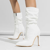 Of Pointed Thin Heel Pile Boots Patent Leather Bare Shoes Short Barrel High Heeled Knight Boots 35-42