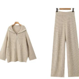 Women's INS Burst Street Style Loose-Fitting Collar High-Waisted Trousers Knitted Sweater