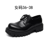 Zingj Men's Big Head Thick Sole Premium Summer Casual Leather Shoes Round Head British Port Wind Low Top Martin Boots