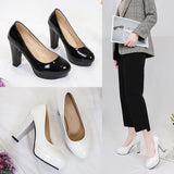 Dress Work Women's Shoes Large Black High-Heeled Shoes Ceremonial Round Head Coarse Professional Single Shoes 10Cm