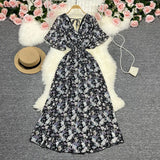 Zingj Wind Temperament Sweet Broken Flower V Collar Dress Beach Vacation Snow Spinning A Word Long