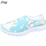 Cartoon Nurse Doctor Print Women Sneakers Slip on Light Mesh Shoes Summer Breathable Flats Shoes Zapatos