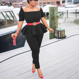 Top+Skinny Pants Air Layer Fabric Casual Suits Elegant Fashion 2 Piece Set Office Lady Casual Women Outfits Pants
