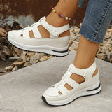 New Thick-Soled Sandals Hollowed Out Breathable Sports Sandals Large Size Women's Solid Color Baotou Spot