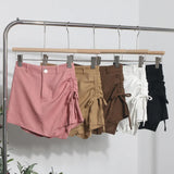 Real Shooting Babes Style Design Side Draw Rope Sexy High-Waisted Hip Skirt Irregular Elastic Short Skirt