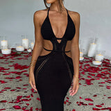 Wind Hot New Sexy Street Style Beautiful Hanging Neck Dress Bra Strap Hollow Hooded