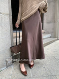 Xixi 2025 Autumn New Black Standard Temperament High-Waist Acetate Fascination Skirt Half-Faced Skirt Women