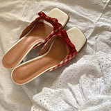 Head French Lattice Cool Slippers Women Wear Bows Out Toe High Heel