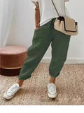 Women Cotton Tample Waist Nine Trousers Casual Women's
