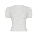 And Summer Basic Solid Color Dark V Buckle T-Shirt Top Bow Texture Texture To Close The Waist Design Spice Girls Shirt